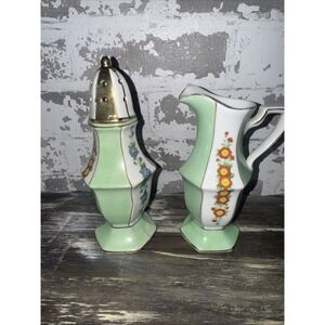 Noritake Green Floral Large Sugar and‎ Creamer Set  -  No damage - Japan